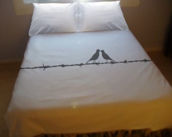 Lovebirds on Barbed Wire Duvet Cover Set Pillowcases Birds Barb Wire Twin Full Double Queen King Size