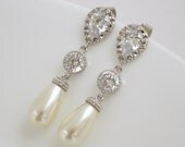 Pearl Jewelry Ivory Pearl Earrings Cubic Zirconia Bridal Earrings Silver with Cream Swarovski Pearl Drops Wedding Jewelry