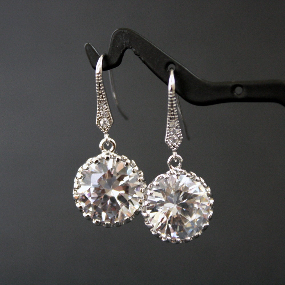 Wedding Jewelry Bridesmaid Jewelry Set of 5 Round Cubic Zirconia Earrings Silver Bridesmaid Earrings