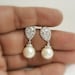 Pearl Jewelry Cream Ivory Pearl Cubic Zirconia Pearl Bridal Earrings Posts Silver with Swarovski Cream Pearls Wedding Jewelry