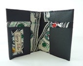 Ready to Ship / Black Leather and Looney Tunes Print Recycled Necktie --The Hubby Wallet--