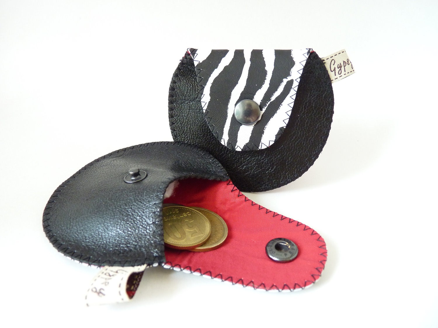 Fun and Flirty Leather Coin Purse / The Mini Gypsy /  Zebra Print Leather with Hot Pink Lining / Ready to Ship