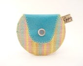 The Mini Gypsy Silk / Leather Coin Purse / Turquoise Leather and Pastel Stripe Silk / Mini Change Purse / Ready to Ship