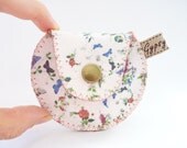 Spring Garden Leather Coin Purse / The Mini Gypsy Change Purse / Flower Printed Leather and Vintage Lining "Limited Edition" / Ready to Ship