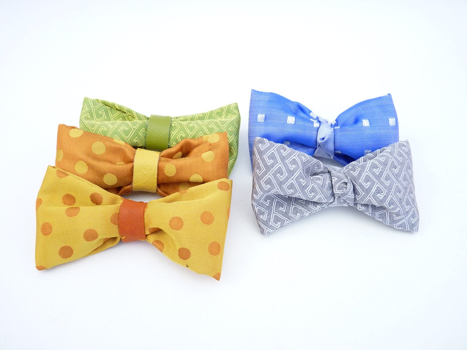 Pet Bow Tie / The "BubbaBow" Tie for Happy Pets Vietnamese Silk with Leather Accent / Ready to Ship