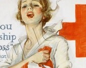 Patriotic Art Red Cross - Vintage Beauties 002  - Harrison  Fisher Vintage Art Reproduction - 11x17  inch