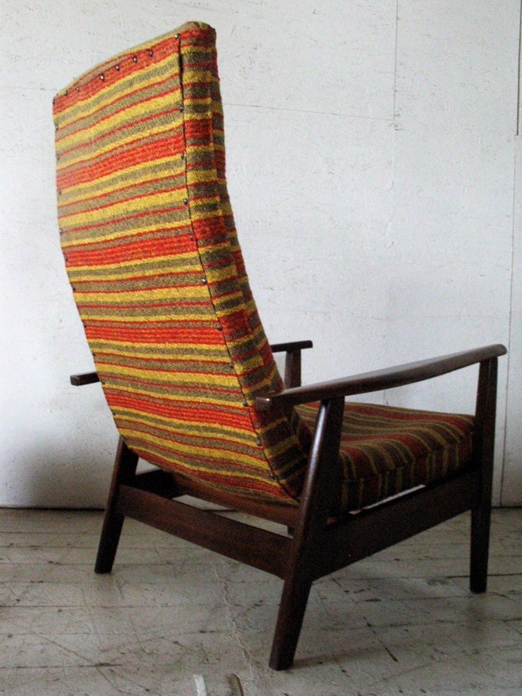 Danish Modern Scoop Lounge Chair 1960s - original 60s striped upholstery - mid century modern chair