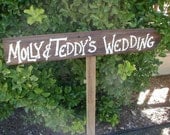Personalized Wood Wedding Sign Your Name Bridal Rustic Directional on Stake