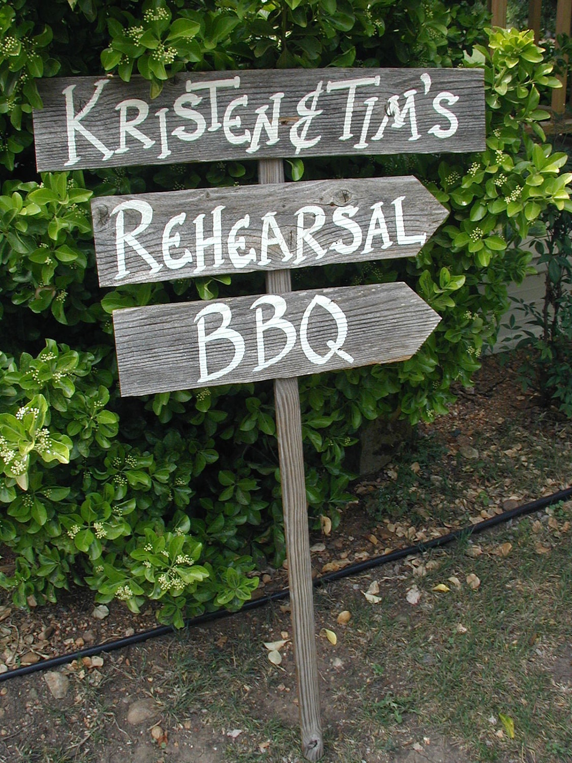 Triple Wood Board Wedding Sign Bridal Personalized Names  Ceremony Reception Directional Arrow