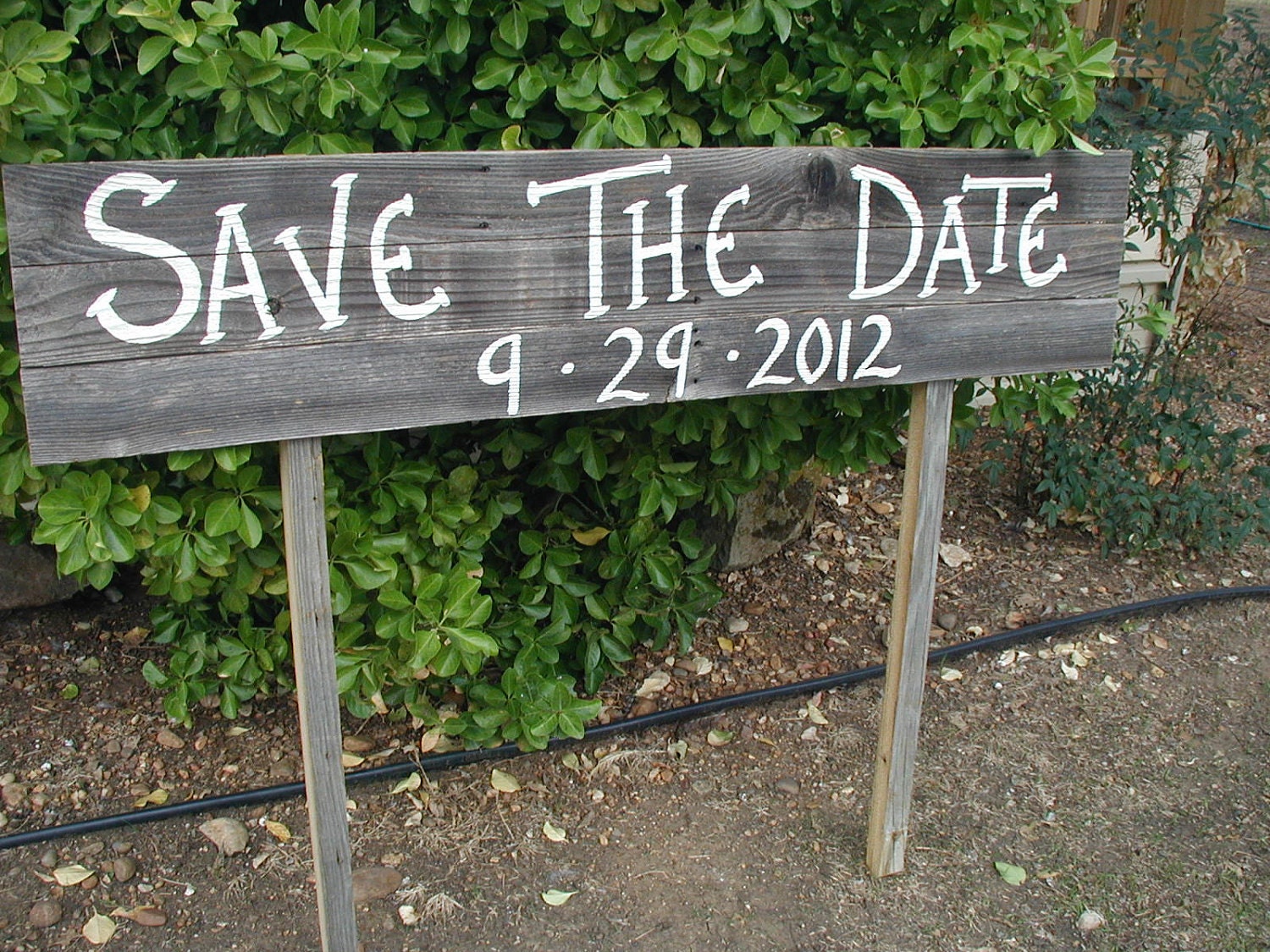Extra Large Save the Date Personalized Name Wedding Sign on Two Stakes Barn Wood Rustic Customized