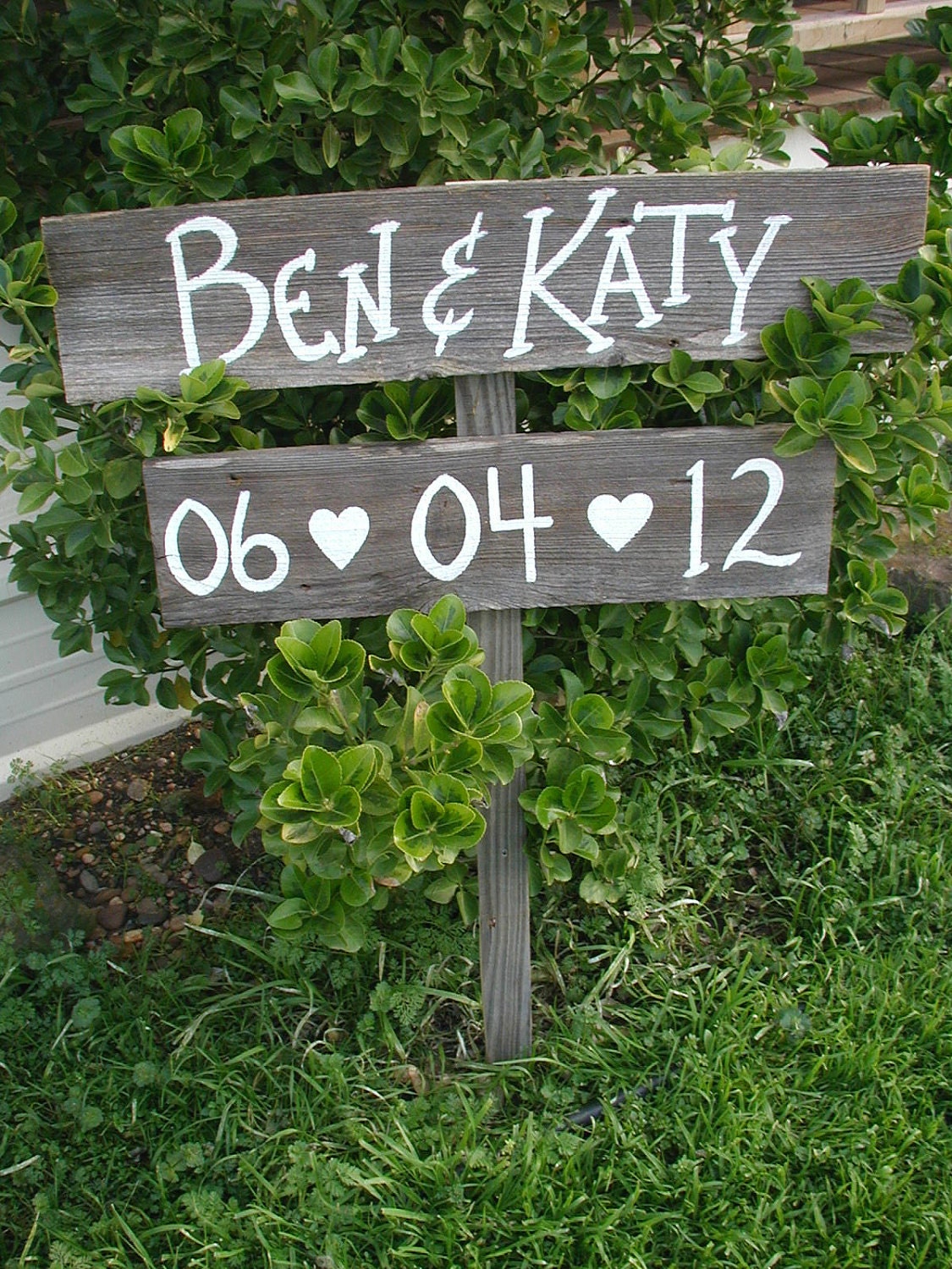 Personalized Name Wedding Sign on Stake Rustic Western Bridal Directional Barn Wood