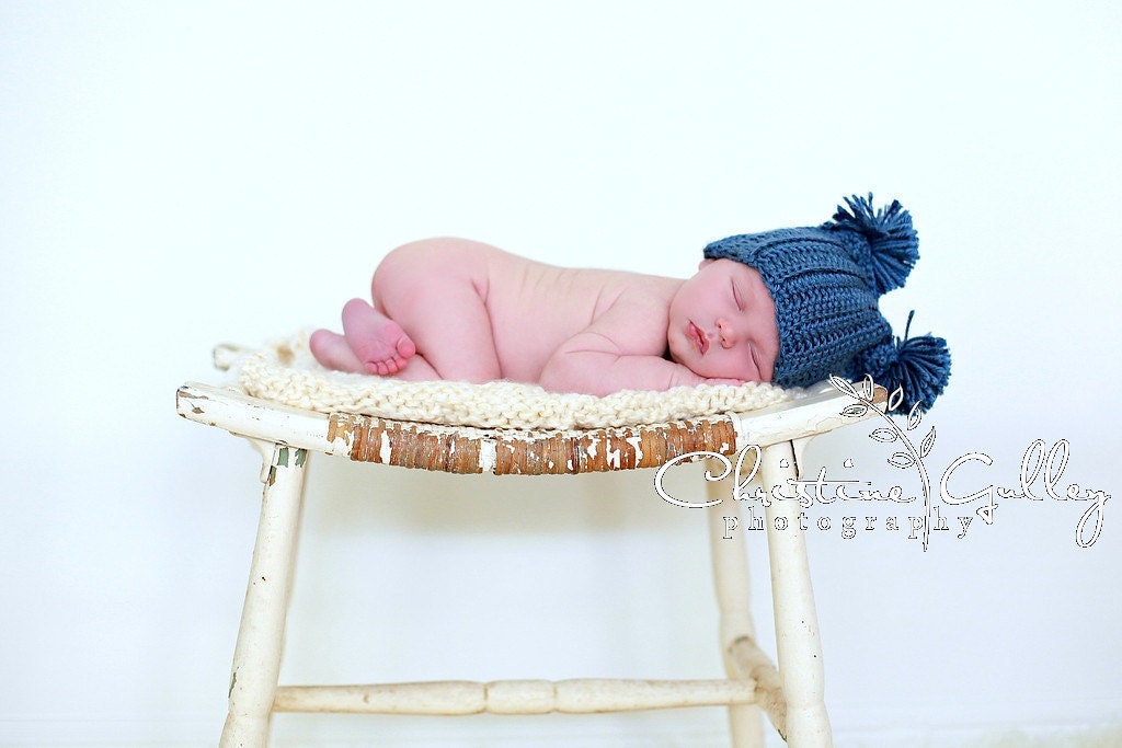 Newborn Baby Hat Crocheted in Denim Blue, Baby Boy Hat