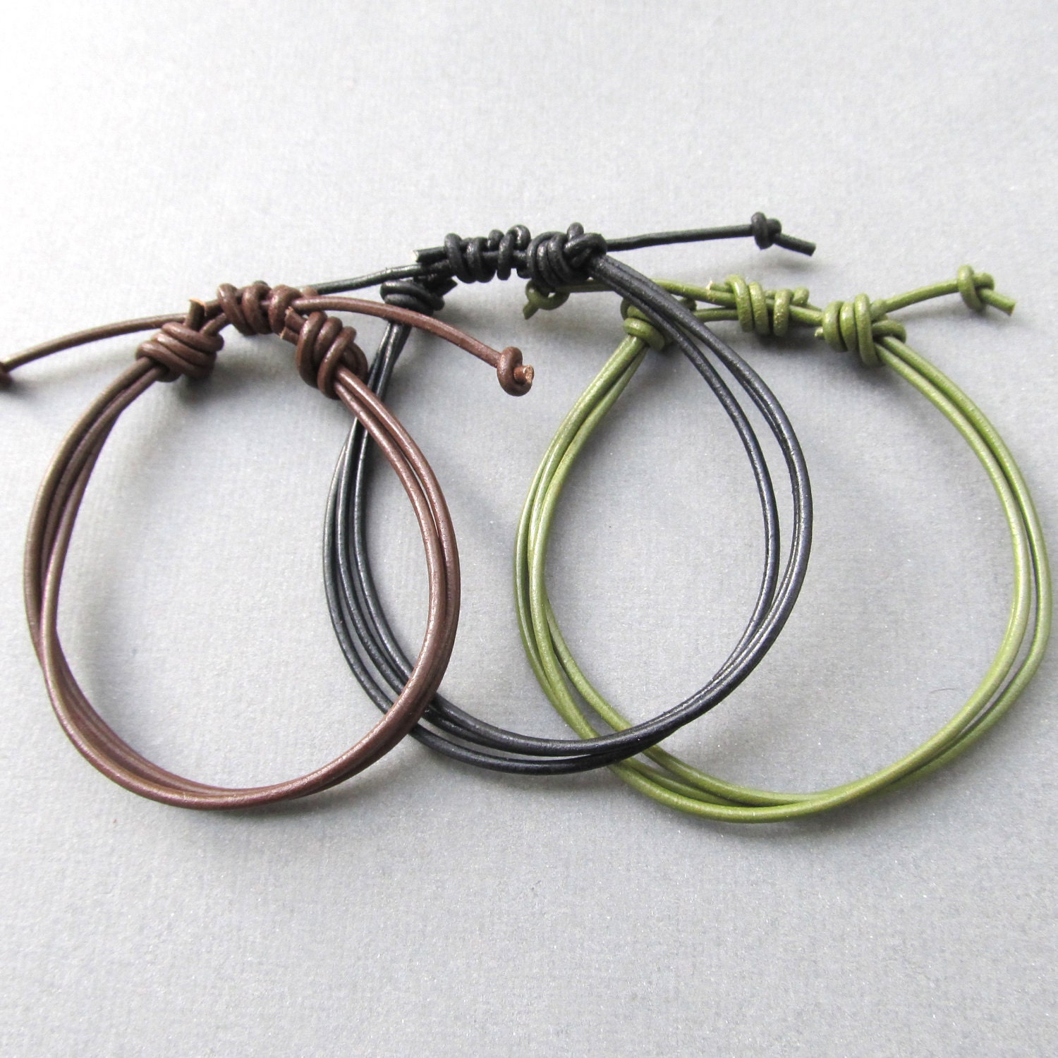Mens leather multi strand adjustable bracelets - choose your colour