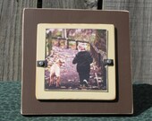 4X4 Picture Frame Wooden Block Distressed Primitive Brown Cream