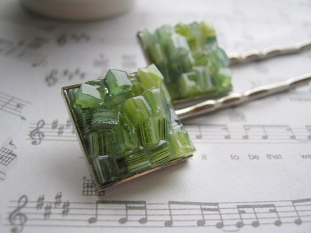 Green Stained Glass Bobby Pins