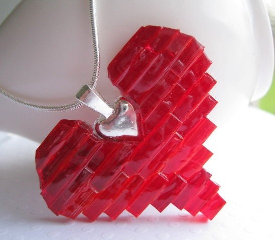 Stained Glass Mosaic Red Heart Necklace