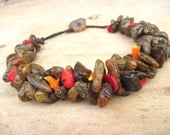 Dark Raw Unpolished Amber Necklace Summer Fashion Jewery Natural Red Orange Coral Black Cord