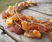 Rough Amber Necklace Linen Natural Baltic Eco Friendly Unpolished Brown Orange Earthy Colors Raw Gemstone