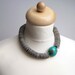 Huge Turquoise Necklace Asymmetrical Statement Teal Shell Geometric Chunky Natural Gray Blue Minimalist Summer Fashion Jewelry Silver