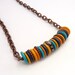 Boho Necklace, Mykonos Greek Beads, Beaded Bar Choker, Mustard, Aqua, Orange, Copper, Colorful Bohemian Necklace, Handmade Jewelry