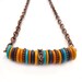 Boho Necklace, Mykonos Greek Beads, Beaded Bar Choker, Mustard, Aqua, Orange, Copper, Colorful Bohemian Necklace, Handmade Jewelry