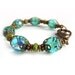 Chunky Turquoise Bracelet, Czech Fire Polished Glass, Retro Victorian Style, Beaded Bracelet, Boho Jewelry