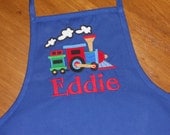 Blue Apron with Train Applique