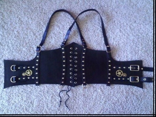 Steampunk Leather Harness, Black leather with Brass. Perfect for Cosplay, Conventions, Larp, Anime, Sky Pirate, Renaissance, Dandy Victorian