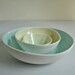Nesting Bowls Modern Porcelain Pottery Bowl Set in White, Green, Yellow and Aqua