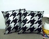 set of two-Houndstooth Pillow Cover-silver printed in black cotton-16"(40CM)