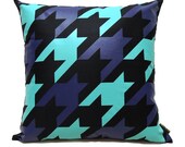 SALE 20% OFF-Houndstooth Pillow Cover-Tiffany blue and blue printed in black cotton-16"(40CM)