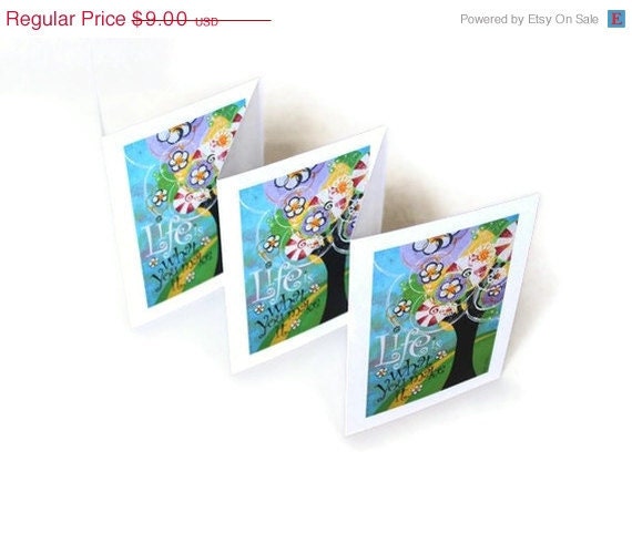 Christmas In July SALE Greeting Cards, 3, Life Is What You Make It, Trees, Flowers, Nature, Black, Green, Pink, Purple, Yellow, White, Unde