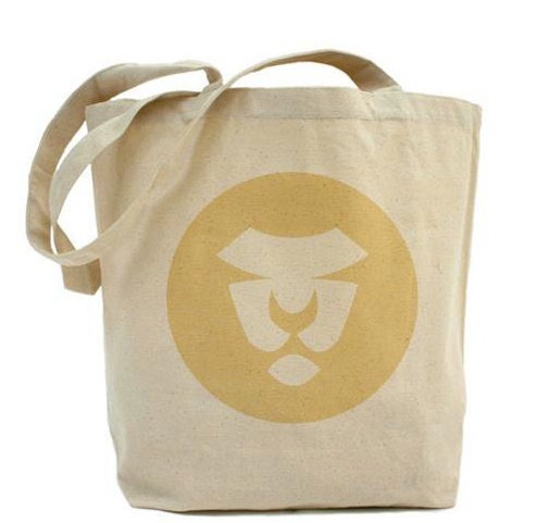 Lion Butter Tote, Eco, Shopping, Natural,  Art on Both Sides, Cats, Animals, Circles, Tan, Sand, Yellow, Fun, Fashion, Children, Baby - Inspireuart