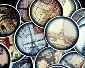 Eco-Friendly Stickers: Paris Postcard Envelope Seals, Paris stickers, Eiffel tower stickers, vintage seals, 1.5" circles - Set of 50