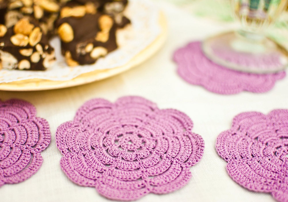 Crochet Coaster Set - Bridal Shower Luncheon - Pink