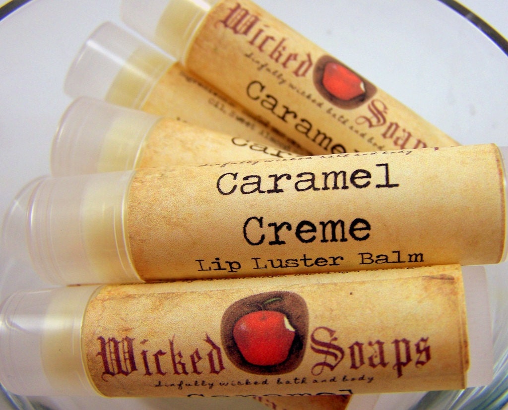 Lip Balm - Caramel Creme Lip Balm - Cocoa Butter Beeswax Lip Balm Tube by WickedSoaps