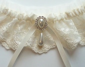 Wedding Garter with Satin Ribbon Bow Topped by Pearl and Crystal Detail - The MEREDITH Garter