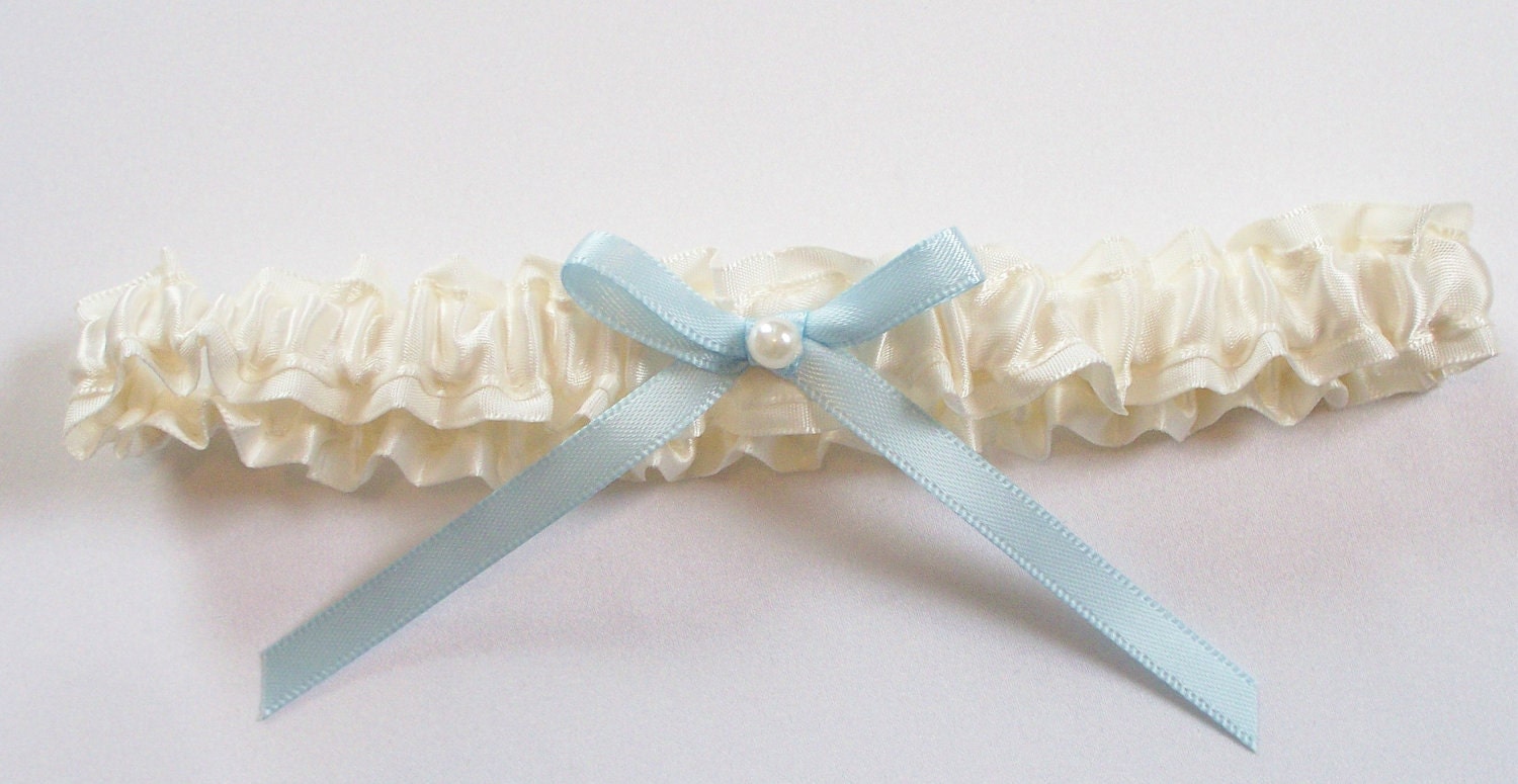 Wedding Toss Garter, Blue Bow, Pearl