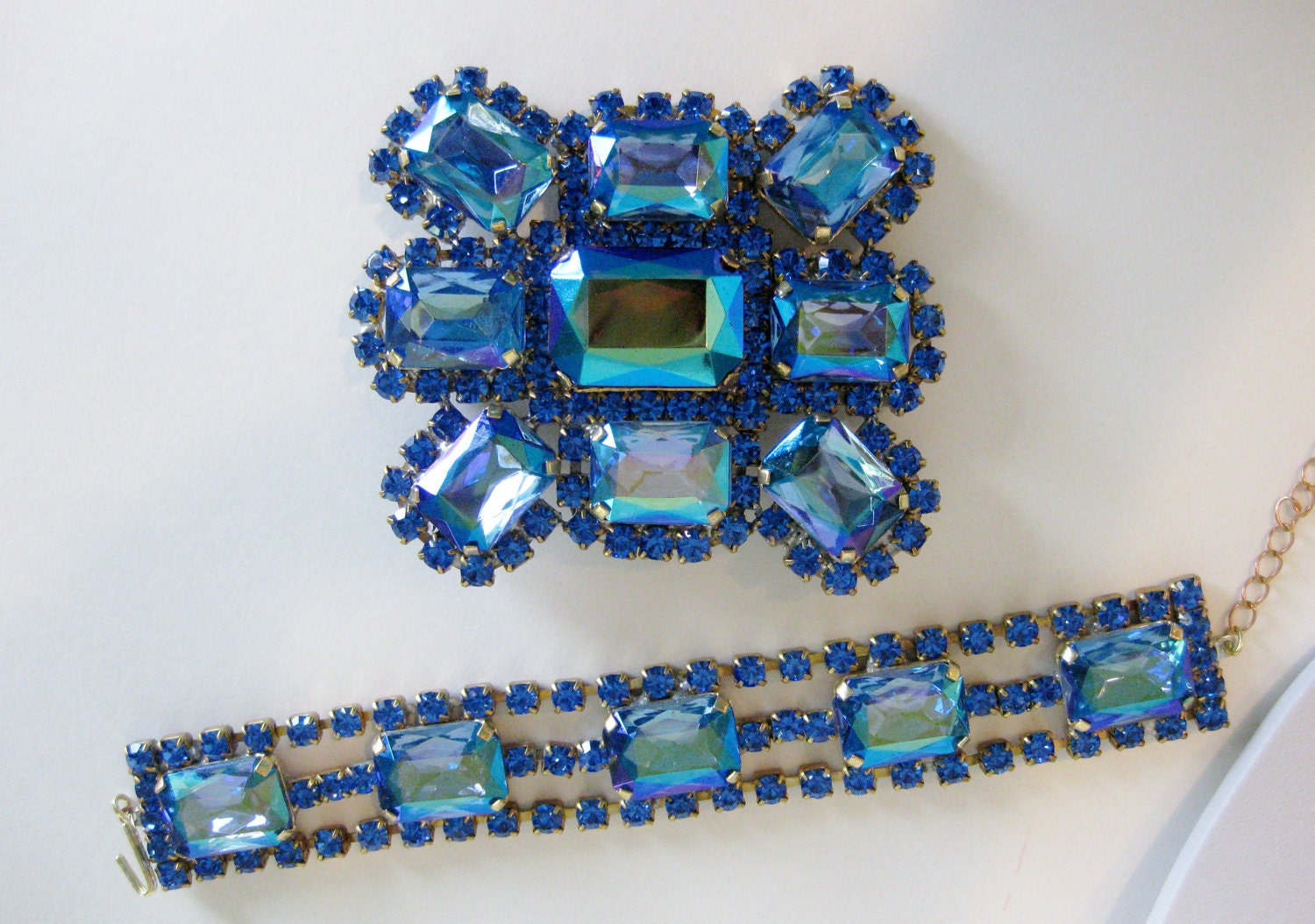 REDUCED Vintage Large Dramatic 1950's Czech Glass Rhinestone Full Parure