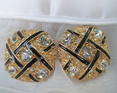 Gold and Black Rhinestone Earrings