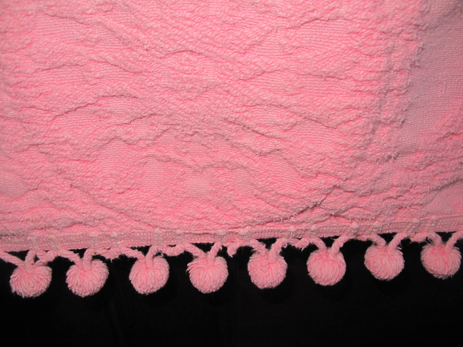 Pink Cotton Short Chenille Full Size Bedspread with Ball Fringe