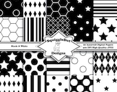 Digital Printable Scrapbook Paper Set of 20 - Black and White - Instant Download