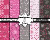 Digital Printable Paper for Cards, Crafts, Art and Scrapbooking Set of 10 - Valentine's Punk - Instant Download