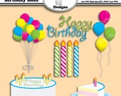 Digital Printable Clip Art Stickers for Cards, Invitations, Scrapbooking and other Crafts Set of 12 - Birthday Bash - Instant Download