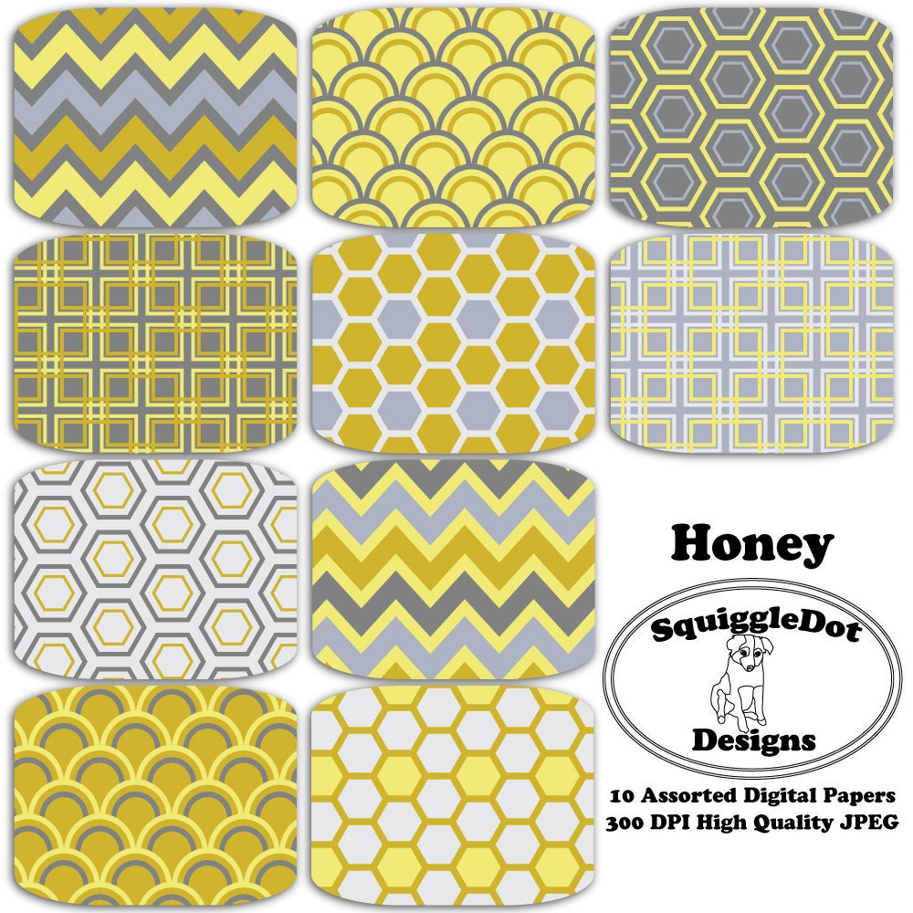 Digital Paper Printable for Cards, Crafts, Art and Scrapbooking Set of 10 - Honey - Instant Download