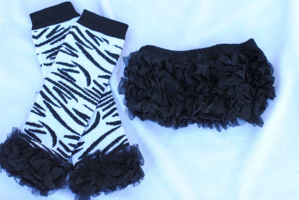 Chiffon Ruffle Bum Bloomers and Legwarmers Set - Black Zebra