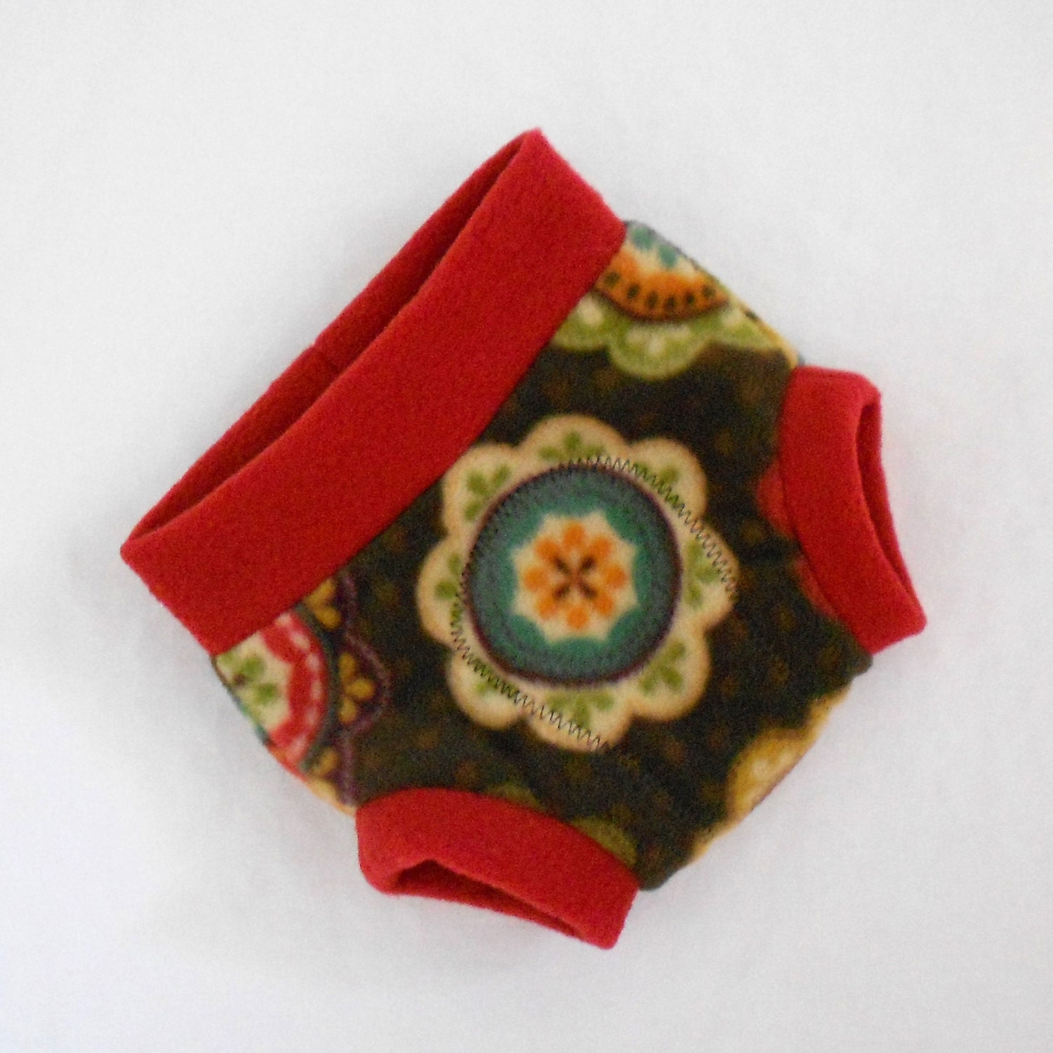 Small Soaker Anti-Pill Fleece Brown Polka Dots and Flowers Fleece Diaper/Nappy Cover in Earth Tones (Anti-Pill), Ready to Ship