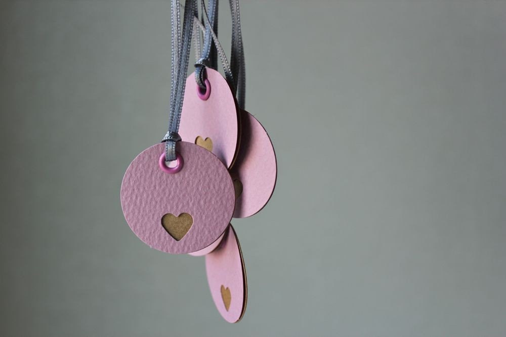 Heart gift tags in pink - Set of 5