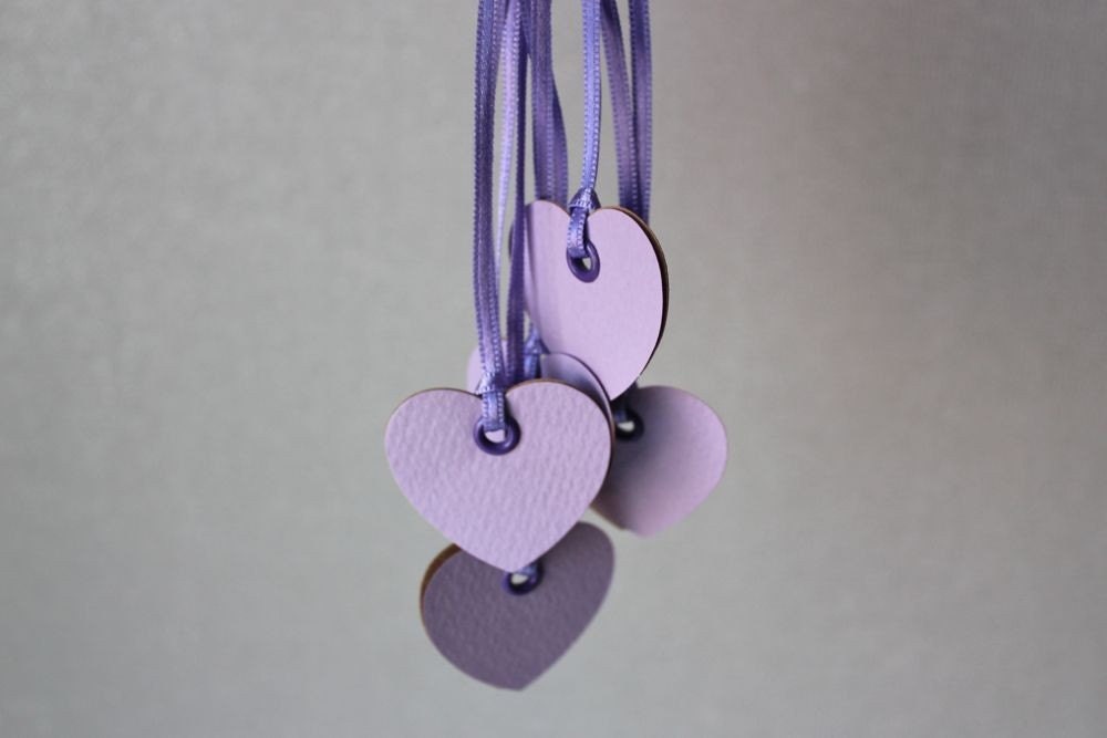Heart gift tags in lilac - Set of 5