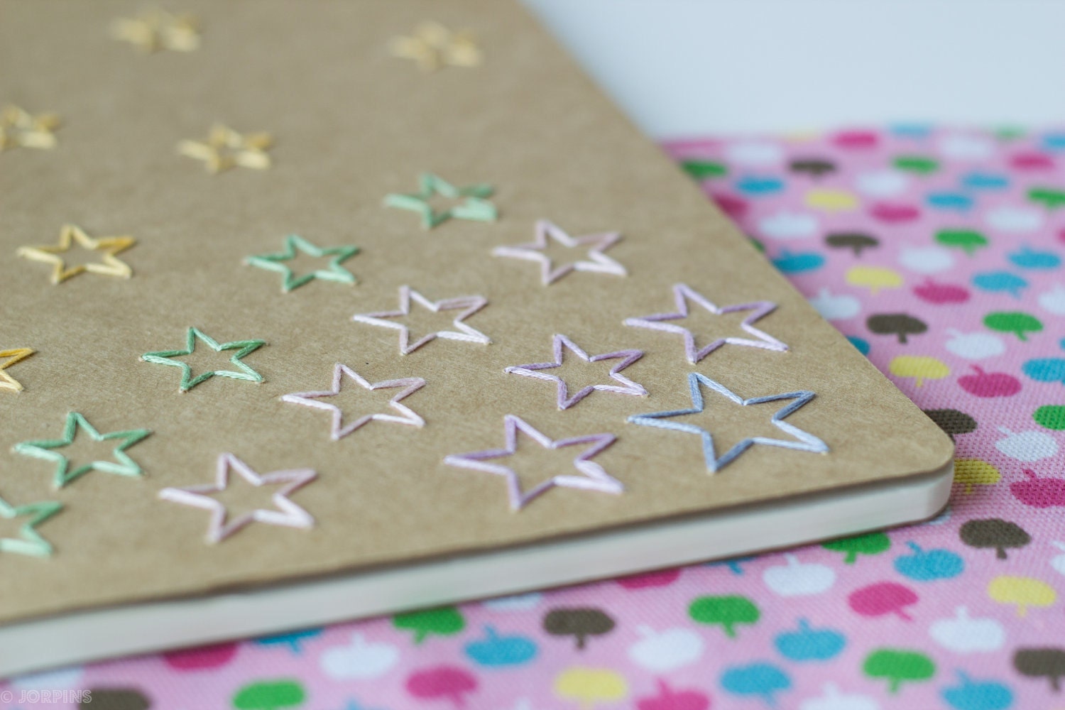 X Large notebook - Star burst hand embroidered moleskine (plain) and mini bookmark